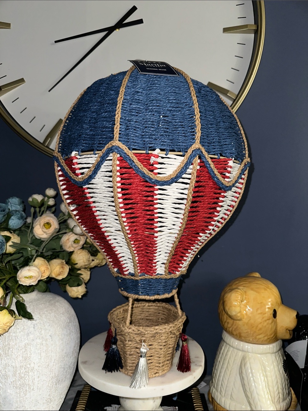 Handwoven Blue, Red & White Hot Air Balloon Accent - Decorative Home Accent XL